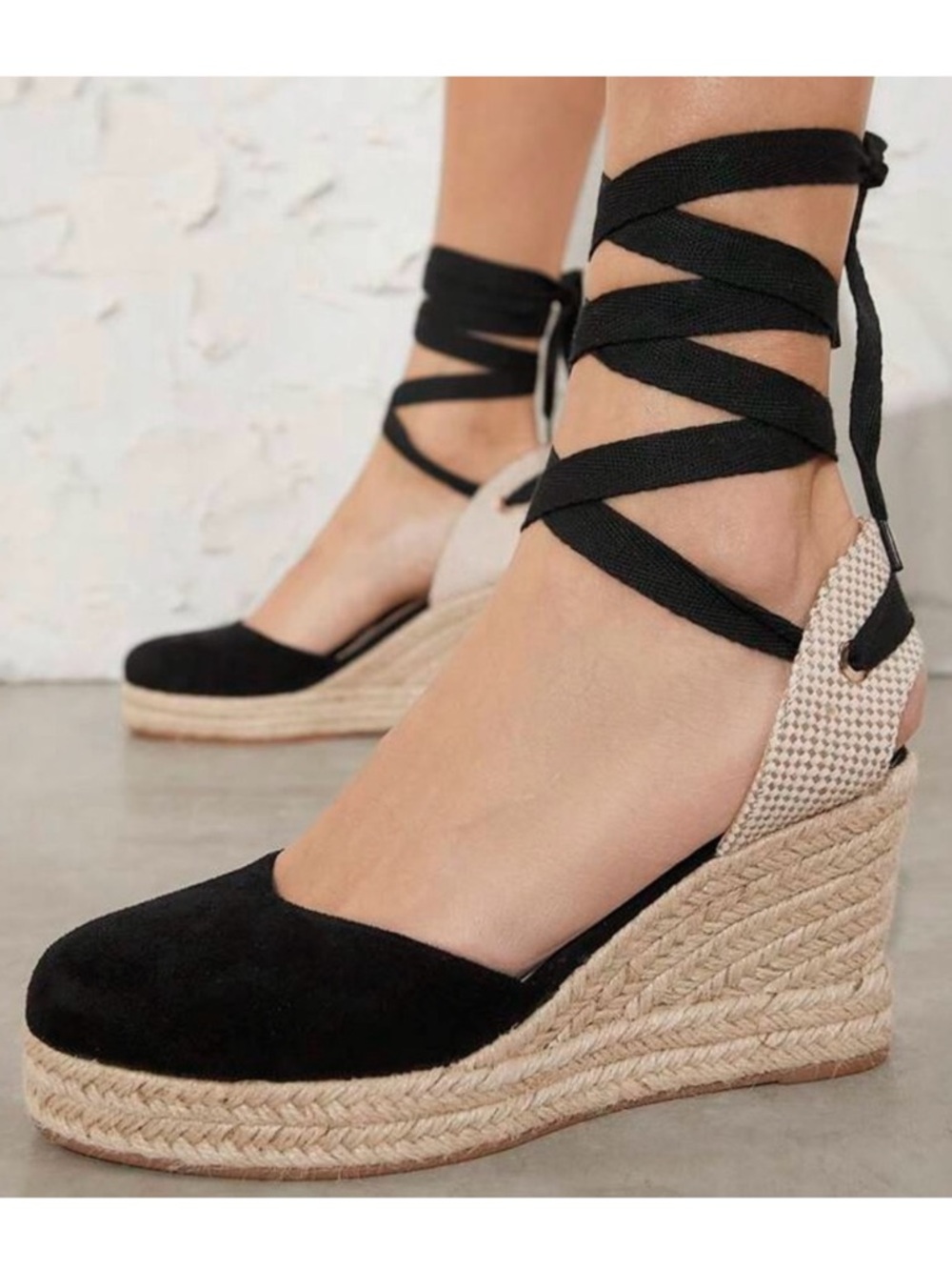 Black Espadrille Lace up Ankle-Tie
Wedge Sandals